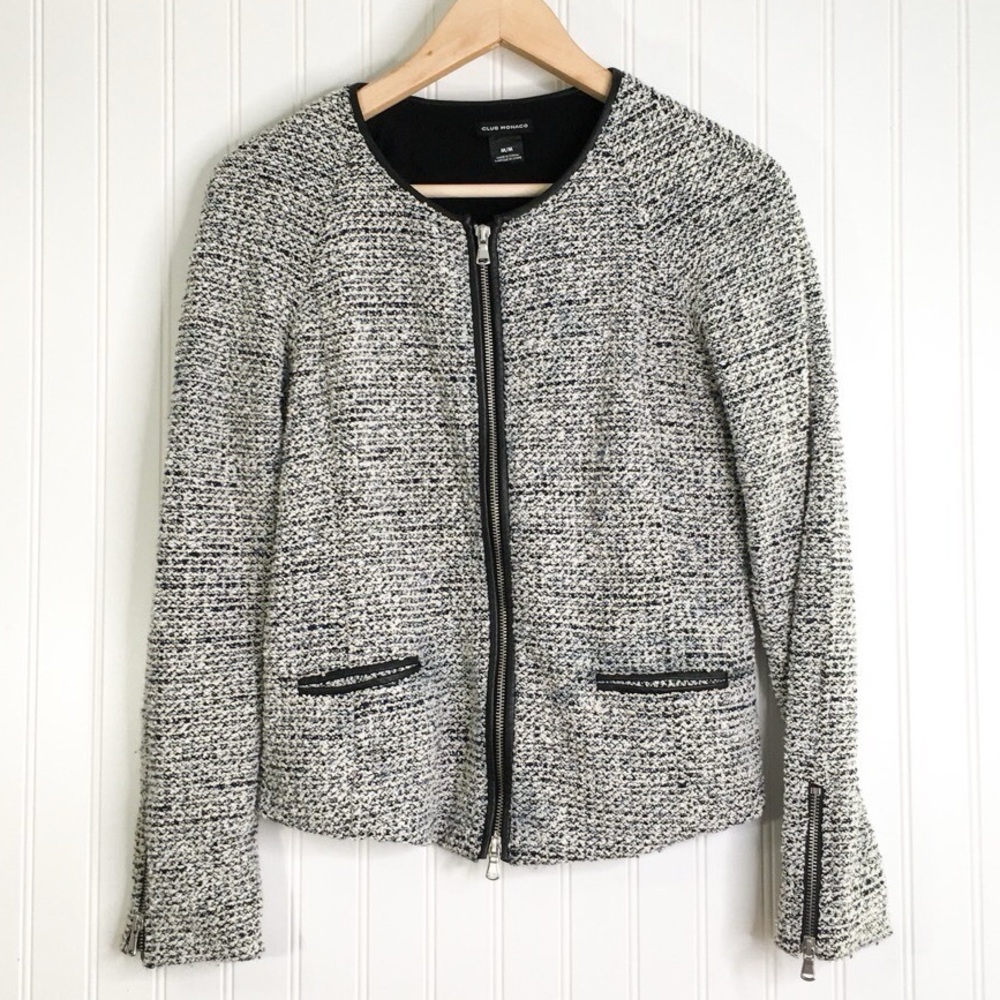 Club Monaco Womens Tweed Jacket zip up with pockets
